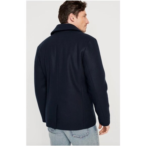 Old Navy Men's Soft-Brushed Double-Breasted Pea Coat In the Navy Size L NEW - Picture 8 of 8